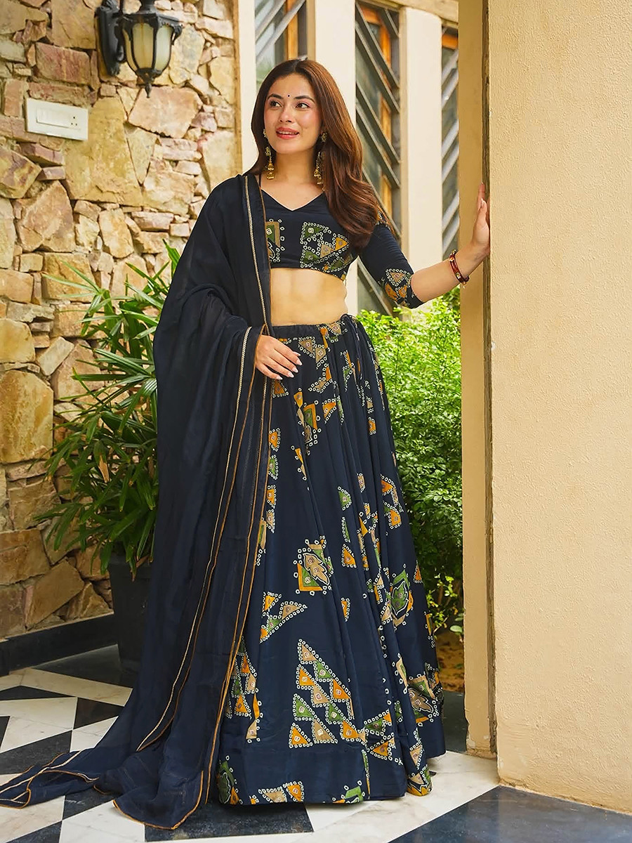 Royal Blue Heavy french crape silk Printed Wedding Reception Party Wear Festival Ready Circular Lehenga Choli