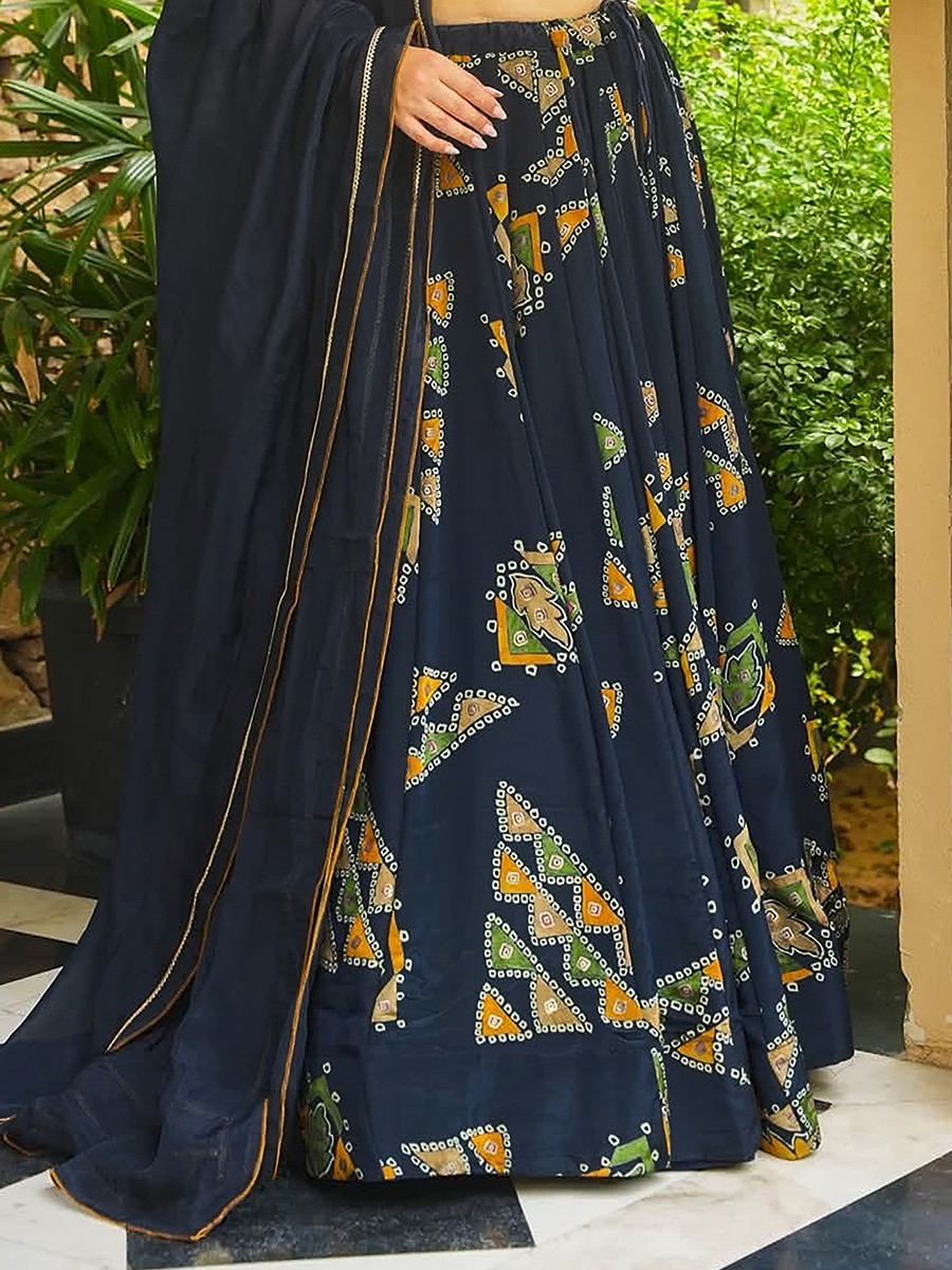 Royal Blue Heavy french crape silk Printed Wedding Reception Party Wear Festival Ready Circular Lehenga Choli