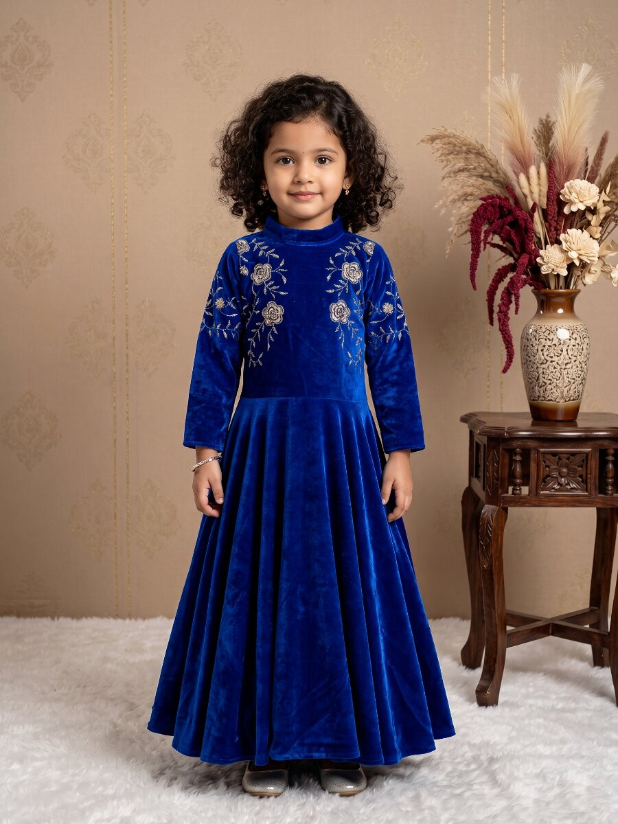 Royal Blue Heavy Viscose Velvet Embroidered Sequins Ethnic Casual Festival Party Wedding Gown