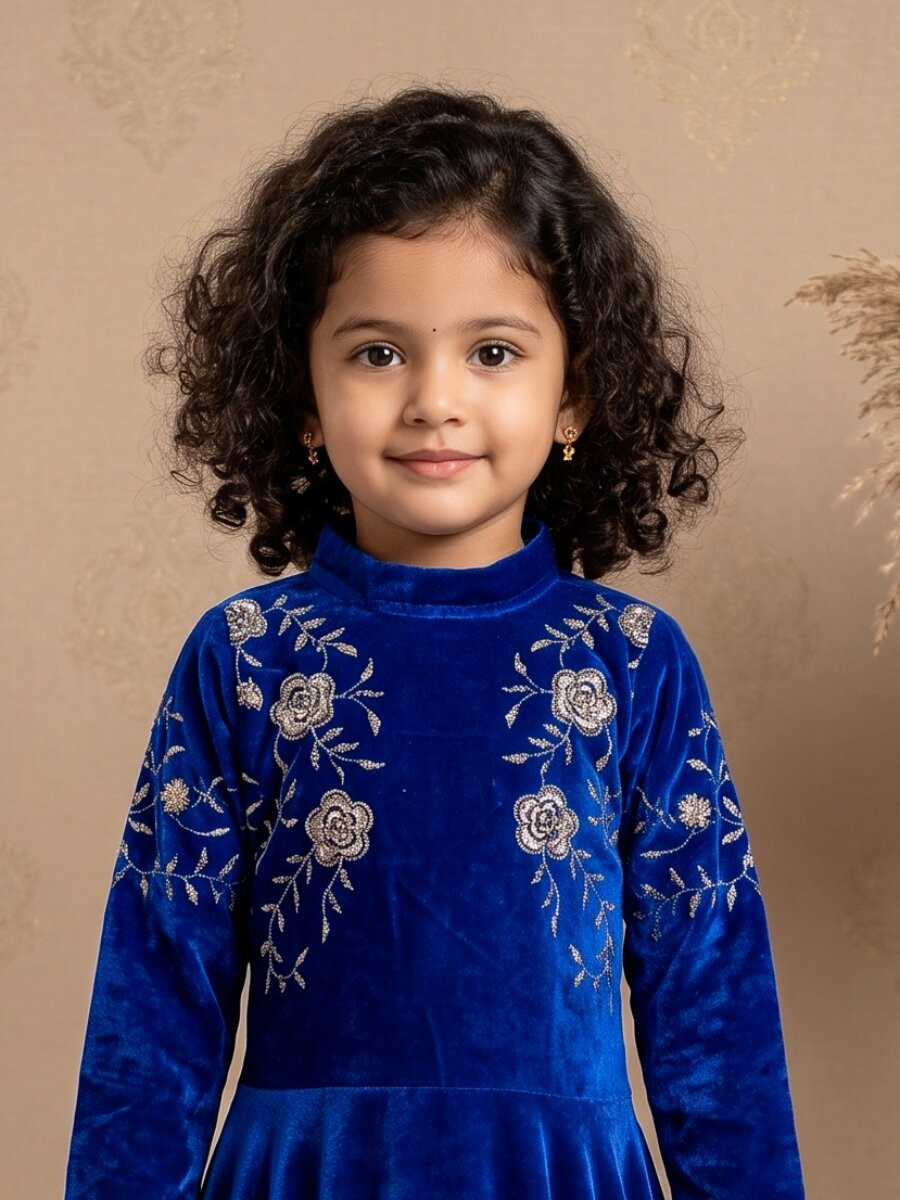 Royal Blue Heavy Viscose Velvet Embroidered Sequins Ethnic Casual Festival Party Wedding Gown