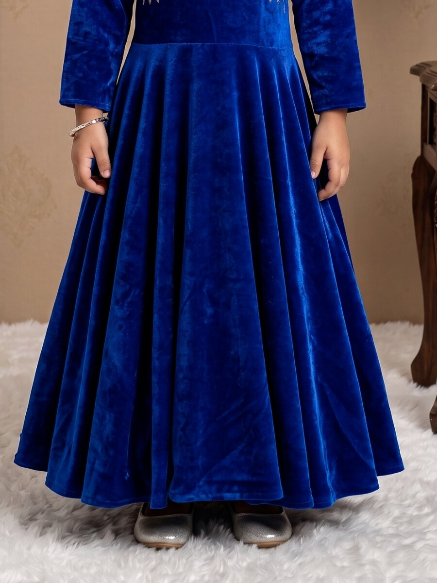 Royal Blue Heavy Viscose Velvet Embroidered Sequins Ethnic Casual Festival Party Wedding Gown