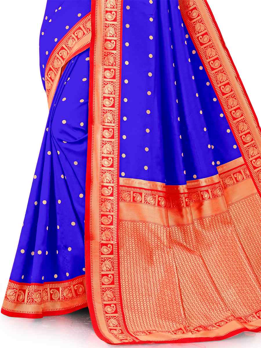 Royal Blue Jacquard Handwoven Wedding Festival Heavy Border Saree