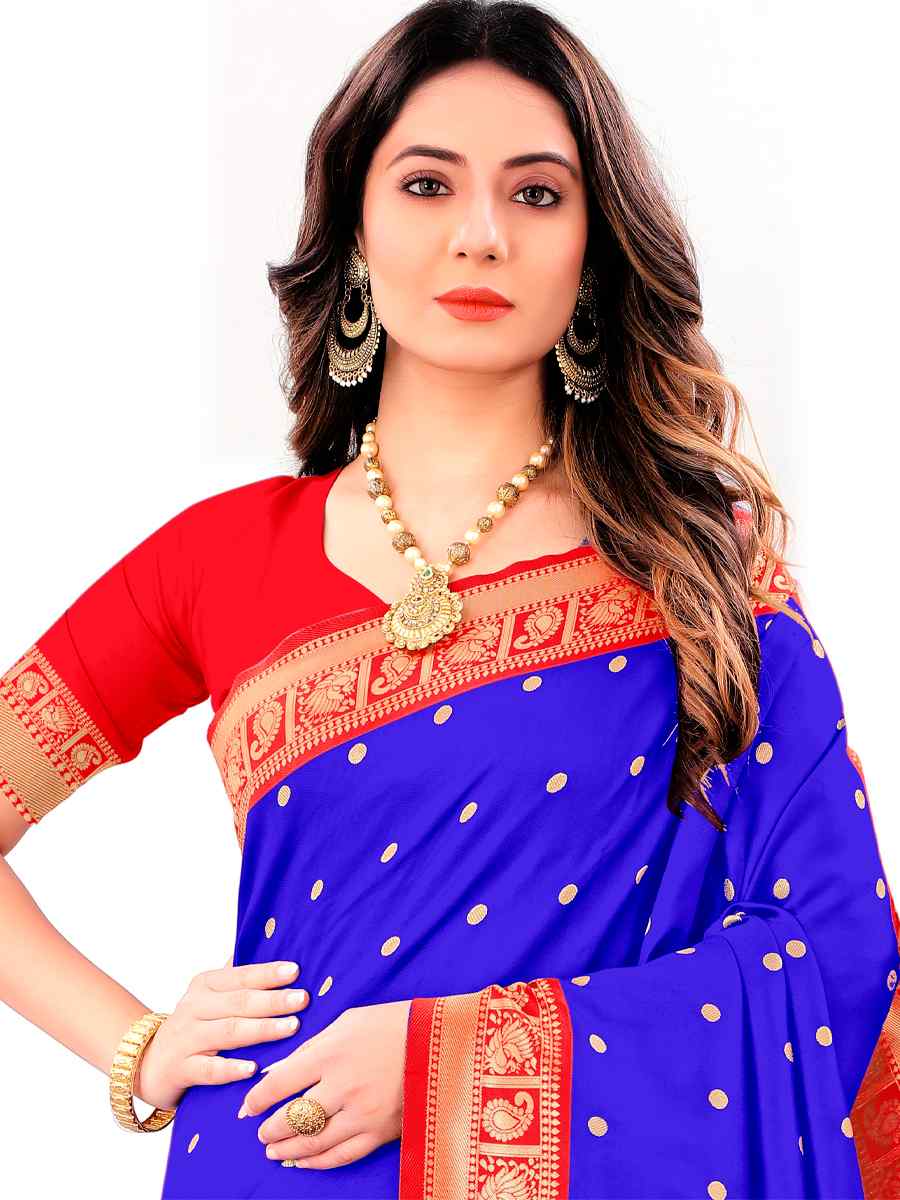 Royal Blue Jacquard Handwoven Wedding Festival Heavy Border Saree