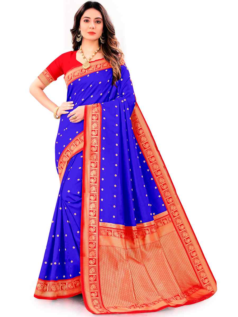 Royal Blue Jacquard Handwoven Wedding Festival Heavy Border Saree