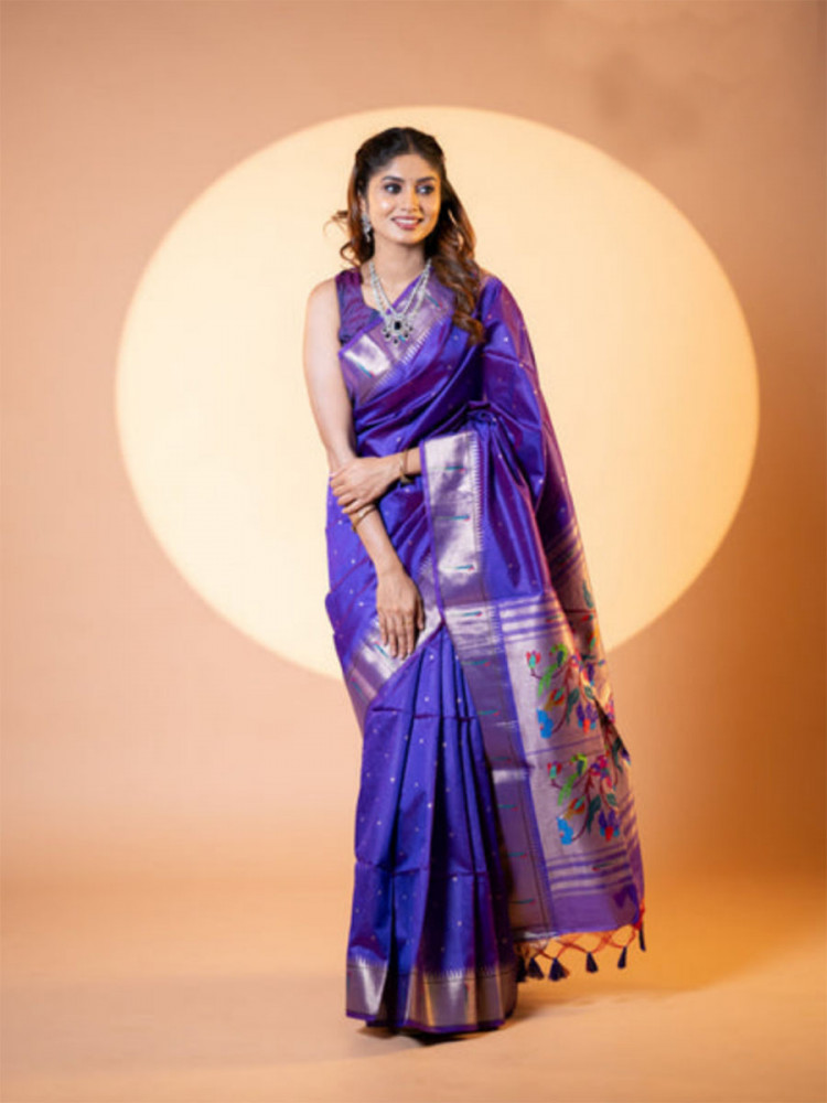 Image of Royal Blue Khadi Silk Handwoven Wedding Reception Party Festival Casual Heavy Border Sarees