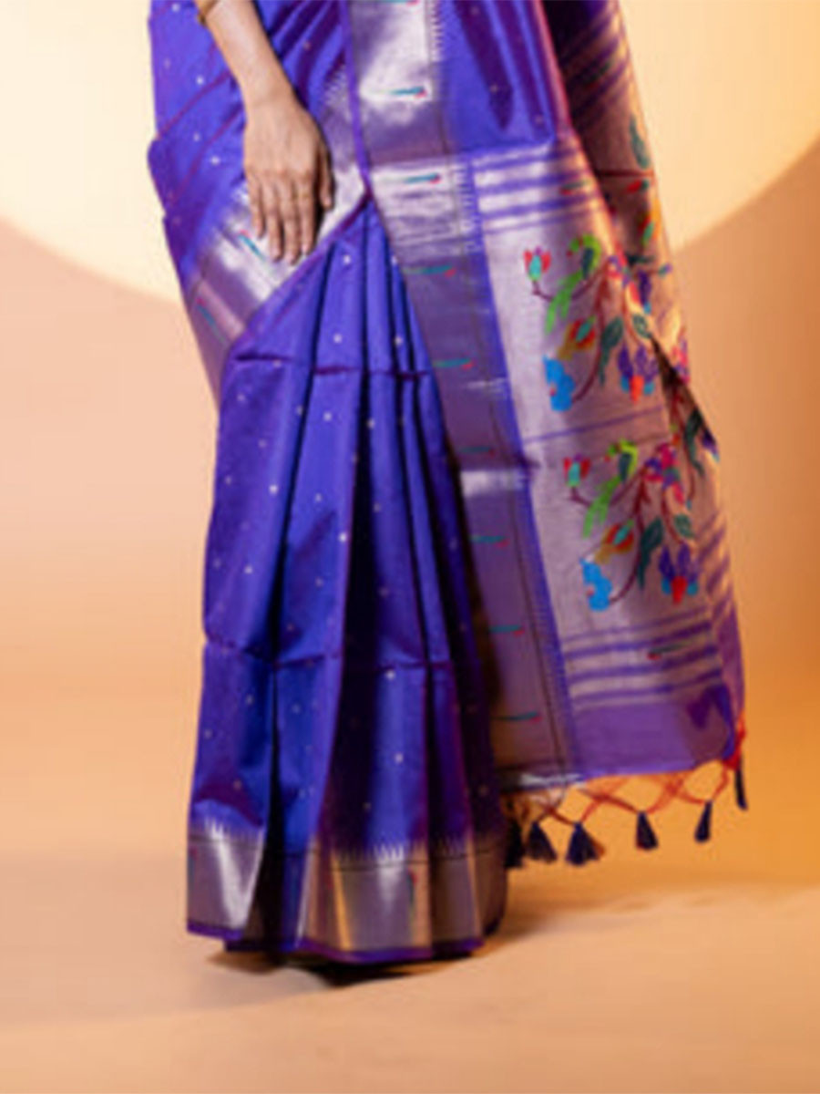 Royal Blue Khadi Silk Handwoven Wedding Reception Party Festival Casual Heavy Border Sarees