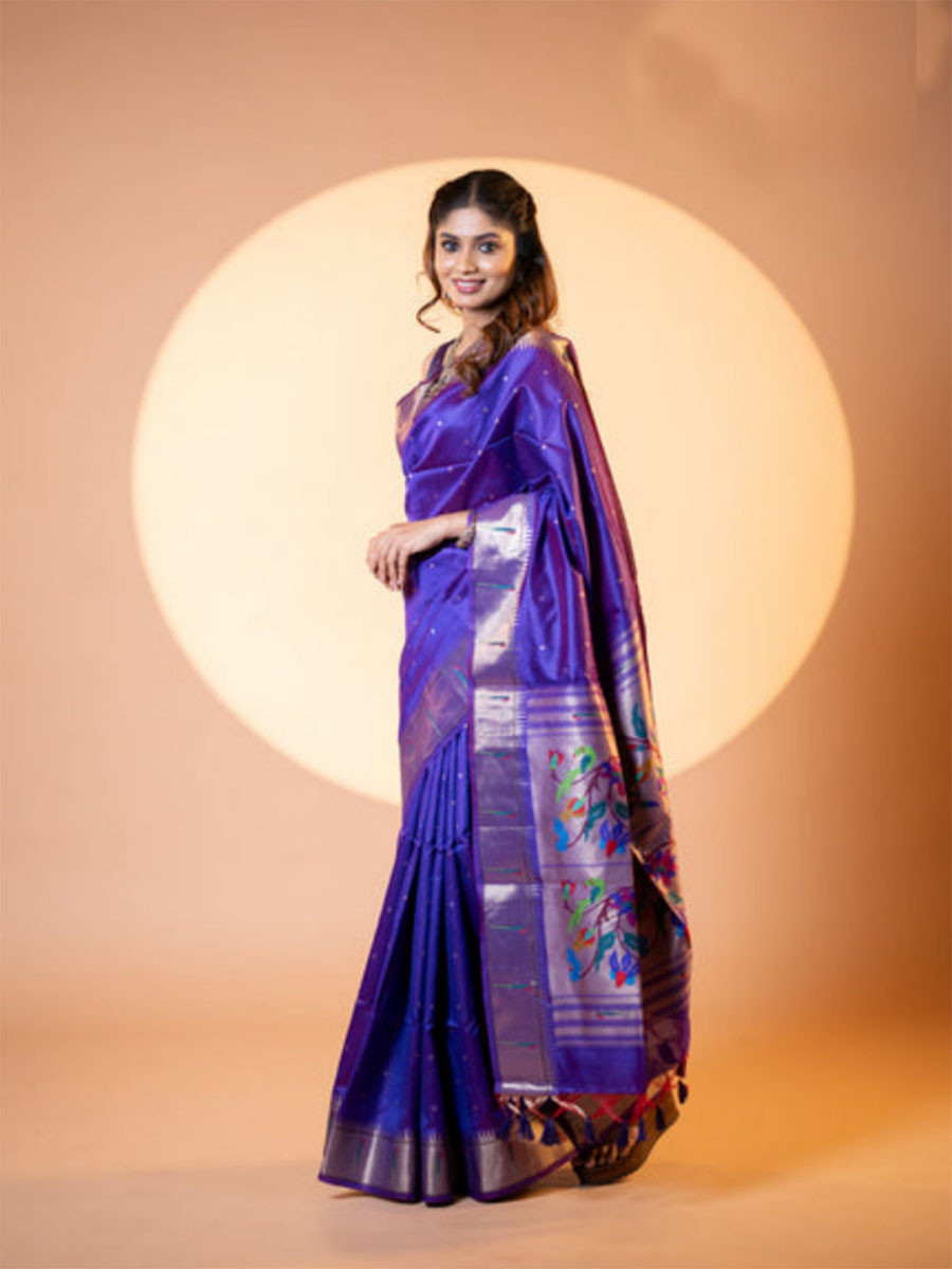 Royal Blue Khadi Silk Handwoven Wedding Reception Party Festival Casual Heavy Border Sarees