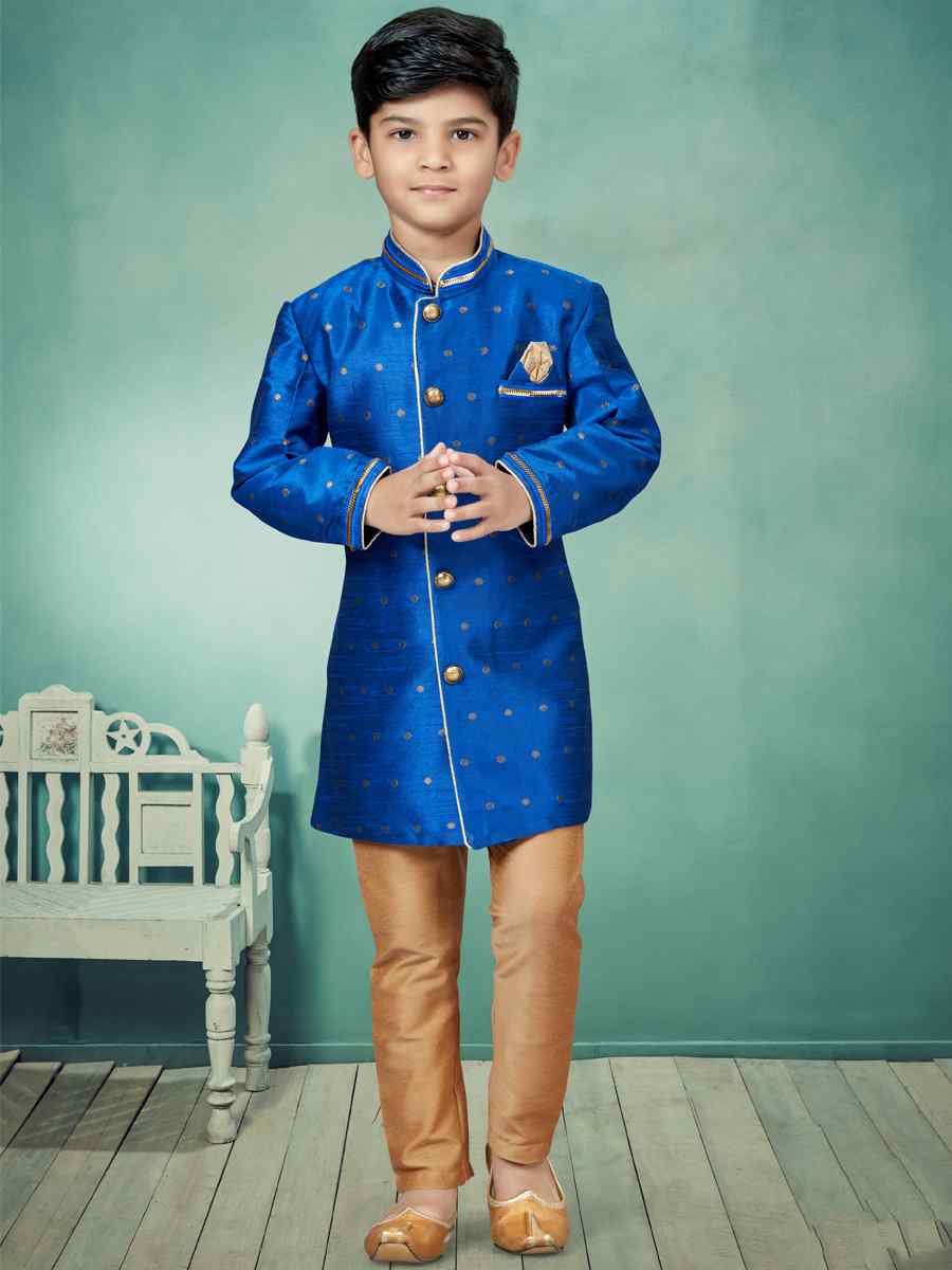 Royal Blue Malbari Booti Embroidered Party Festival Kurta Pyjama Boys Wear