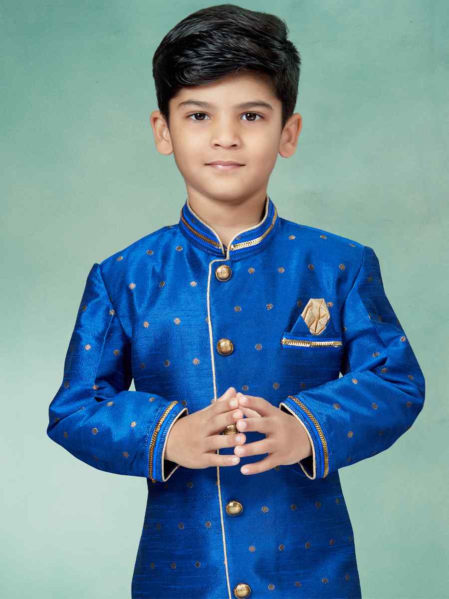 Royal Blue Malbari Booti Embroidered Party Festival Kurta Pyjama Boys Wear