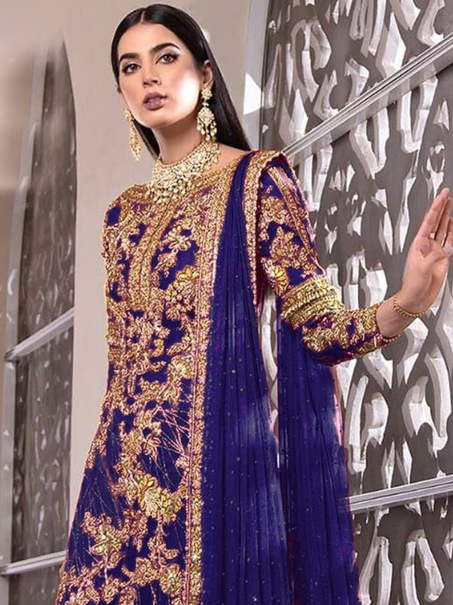 Royal Blue Net Embroidered Festival Party Pant Salwar Kameez
