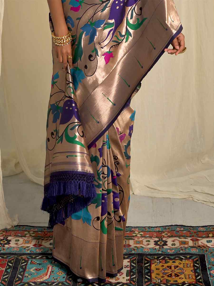 Royal Blue Paithani Silk Handwoven Wedding Festival Heavy Border Saree