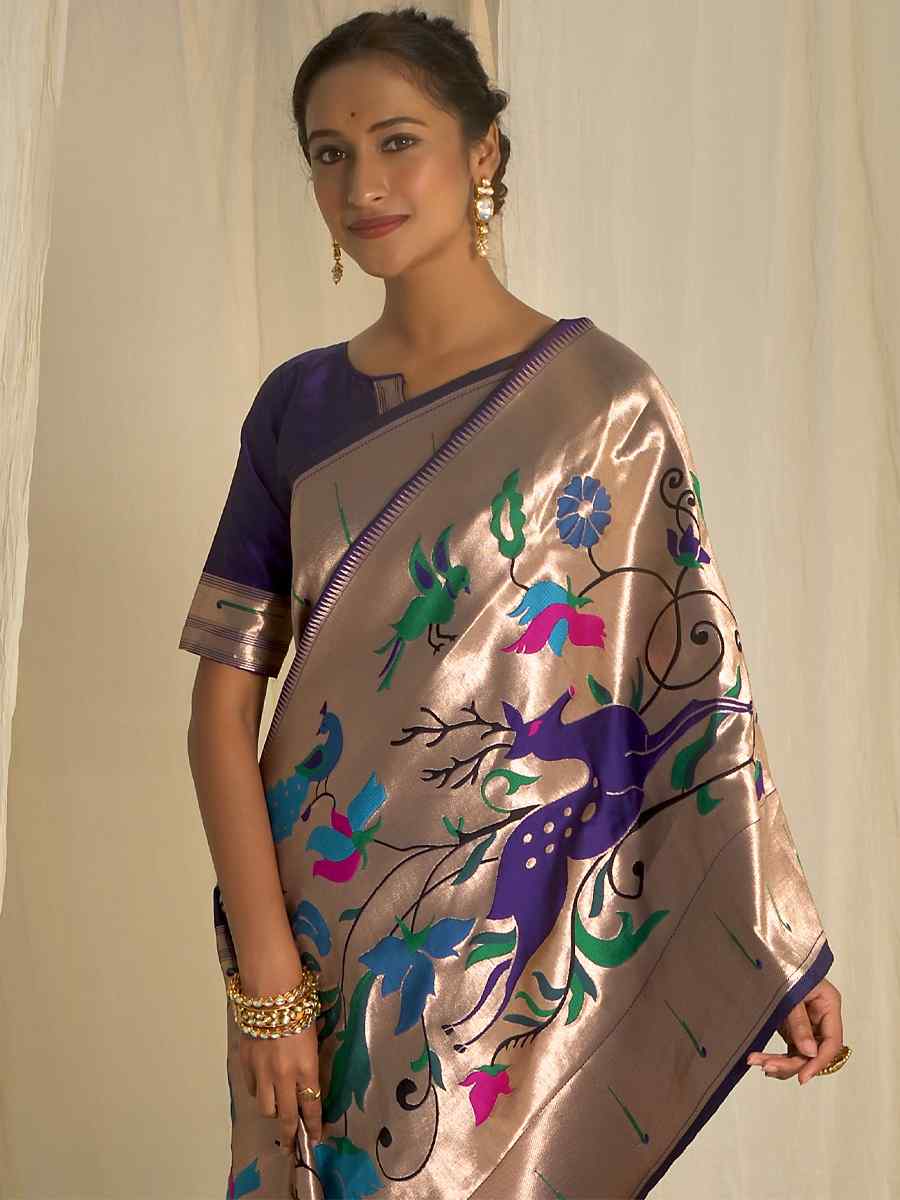 Royal Blue Paithani Silk Handwoven Wedding Festival Heavy Border Saree