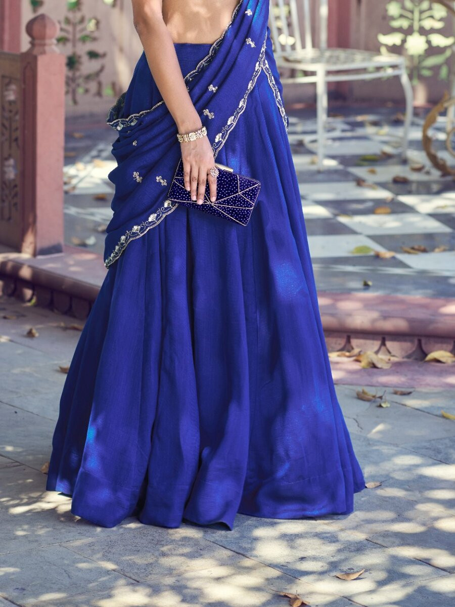 Royal Blue PCKashmiri Silk Embroidery Sequins Wedding Reception Party Festival Circular Lehenga Choli