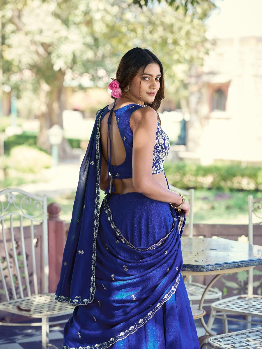Royal Blue PCKashmiri Silk Embroidery Sequins Wedding Reception Party Festival Circular Lehenga Choli