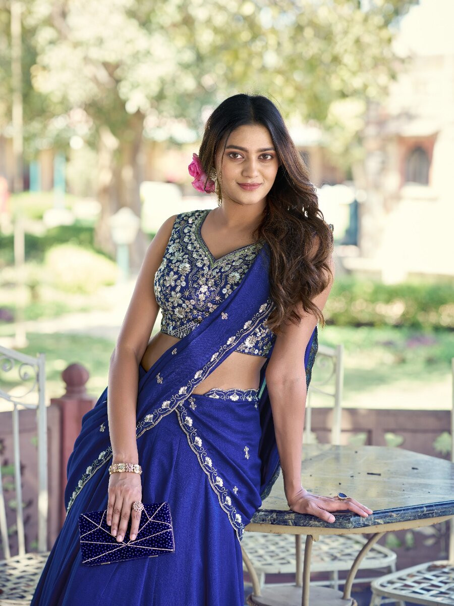 Royal Blue PCKashmiri Silk Embroidery Sequins Wedding Reception Party Festival Circular Lehenga Choli