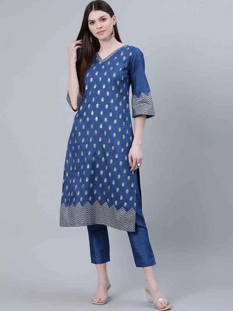 Royal Blue Poly Silk Handwoven Festival Casual Kurti