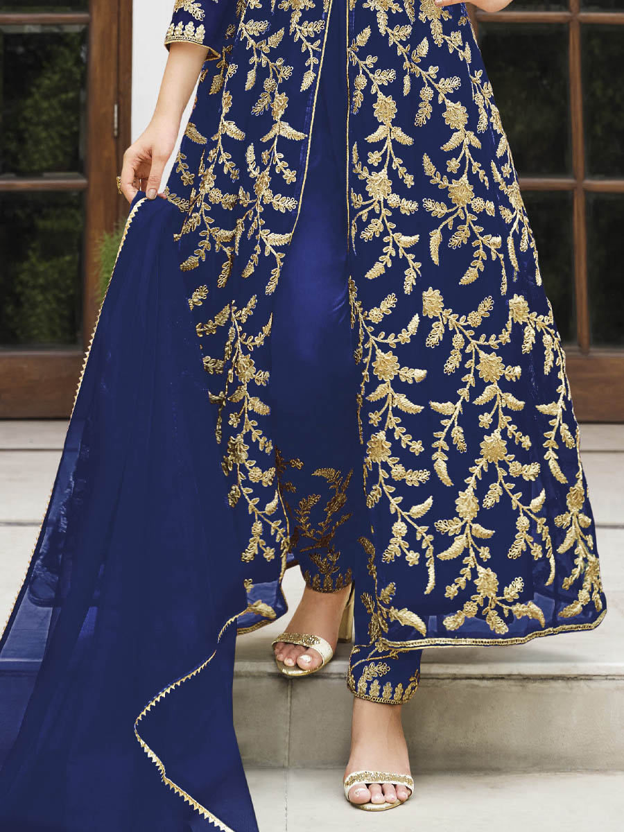 Royal Blue Pure Butterfly Net Embroidered Wedding Festival Lawn Salwar Kameez