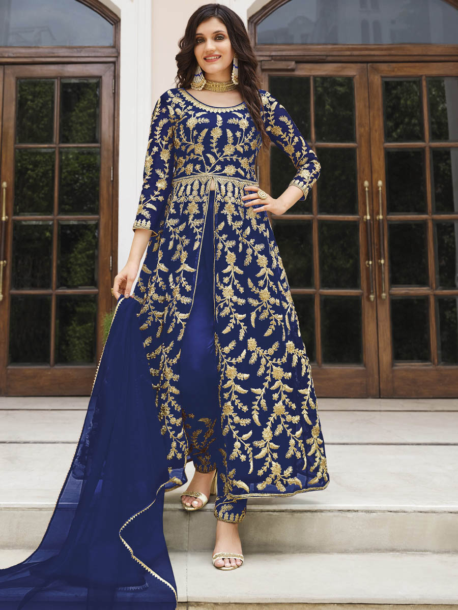 Royal Blue Pure Butterfly Net Embroidered Wedding Festival Lawn Salwar Kameez