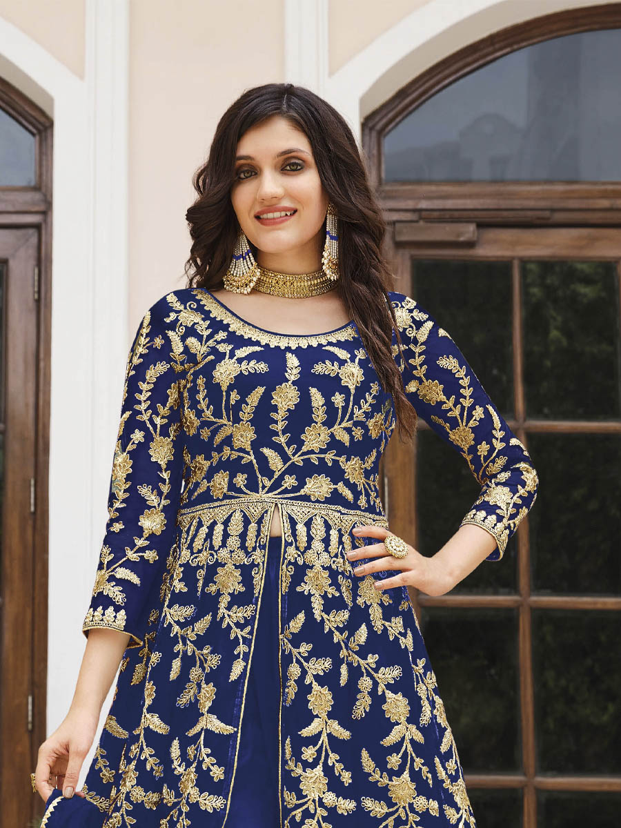 Royal Blue Pure Butterfly Net Embroidered Wedding Festival Lawn Salwar Kameez