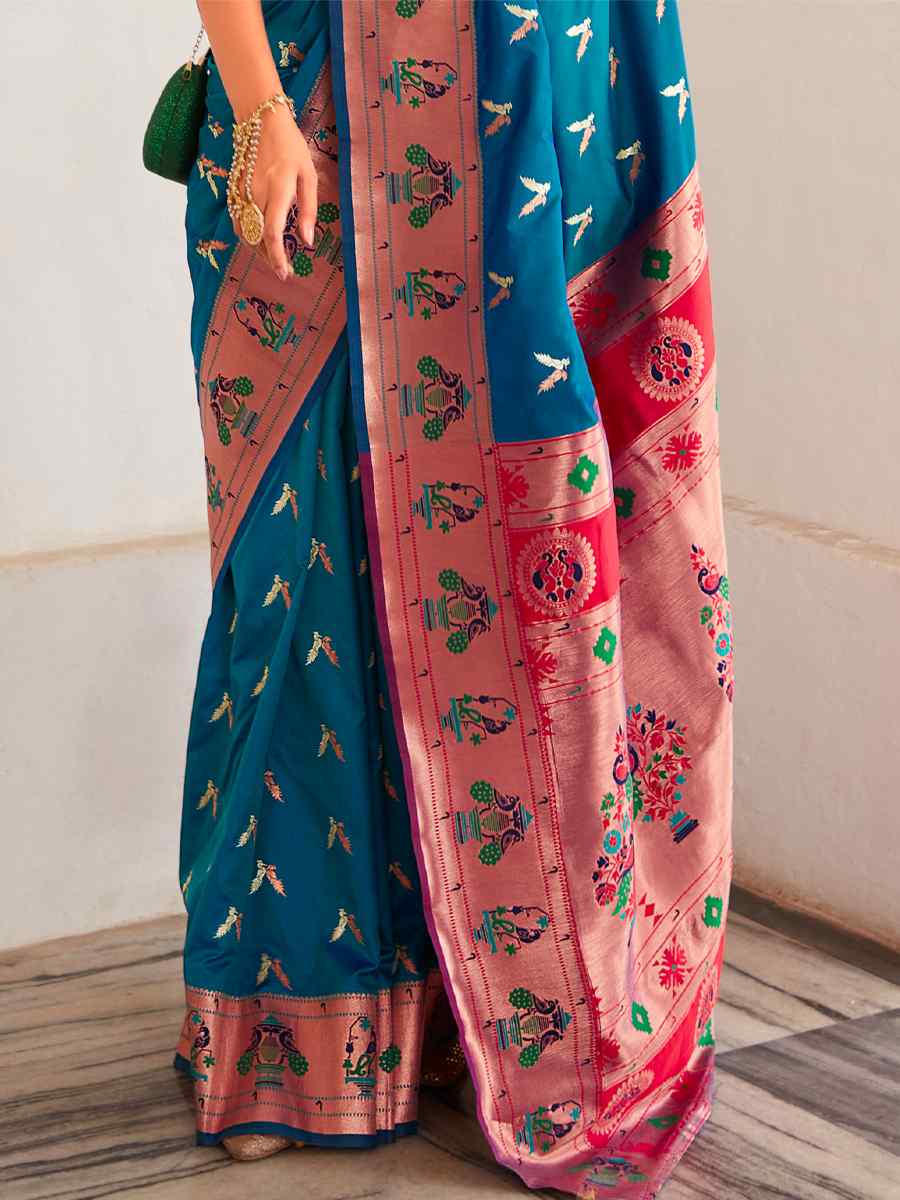 Royal Blue Pure Heavy Silk  Handwoven Wedding Festival Heavy Border Saree