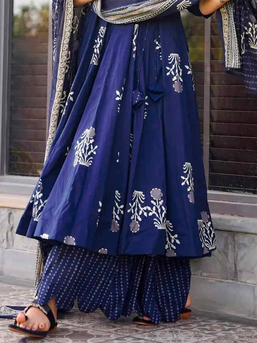 Royal Blue Pure MaslinPrinted Casual Festival Anarkali Salwar Kameez