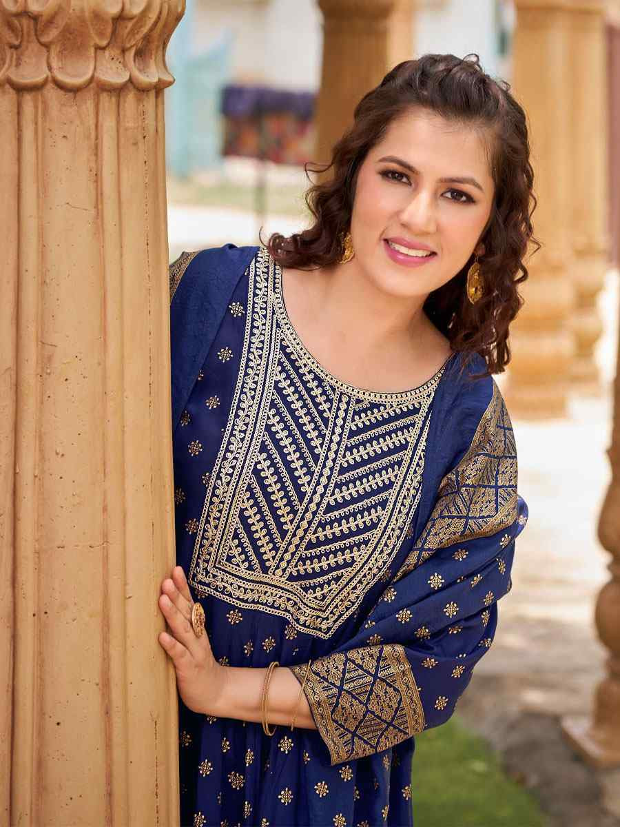 Royal Blue Rayon Embroidery Party Wedding Festival Casual Ready Anarkali Salwar Kameez