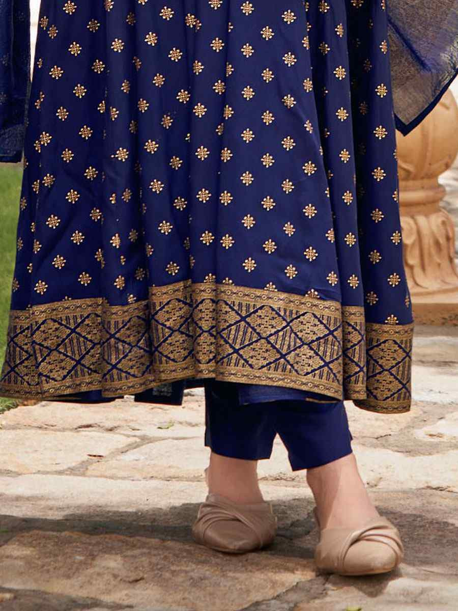 Royal Blue Rayon Embroidery Party Wedding Festival Casual Ready Anarkali Salwar Kameez