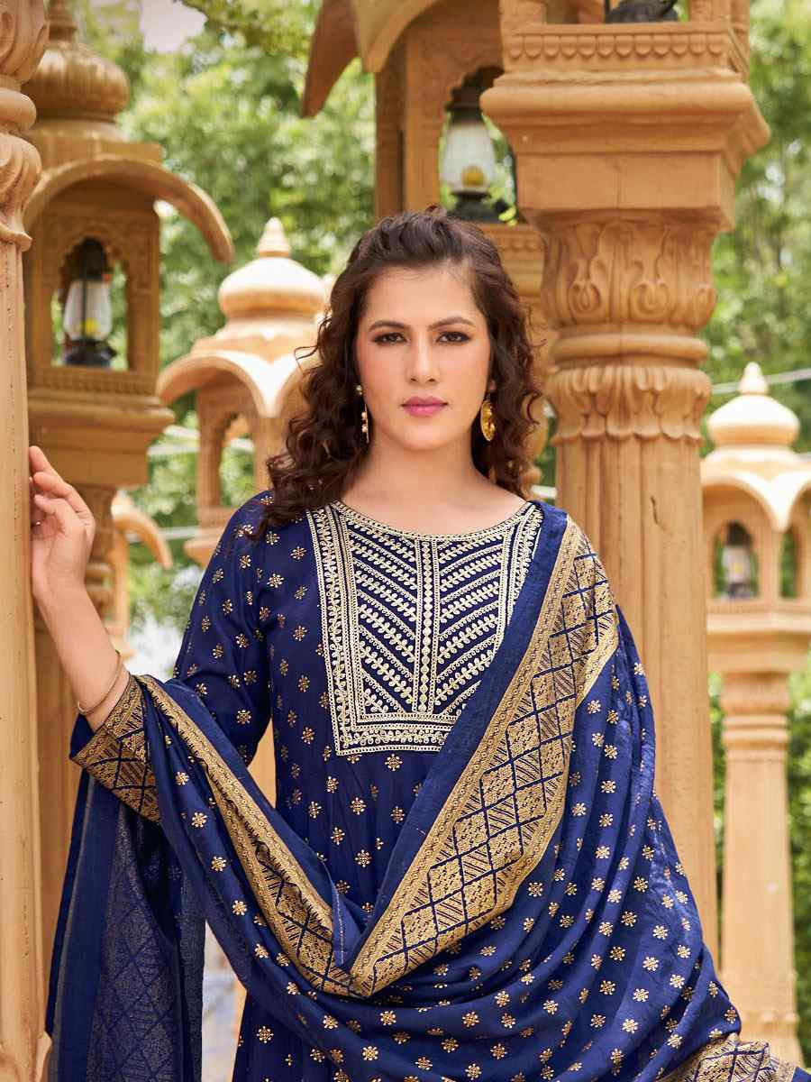 Royal Blue Rayon Embroidery Party Wedding Festival Casual Ready Anarkali Salwar Kameez