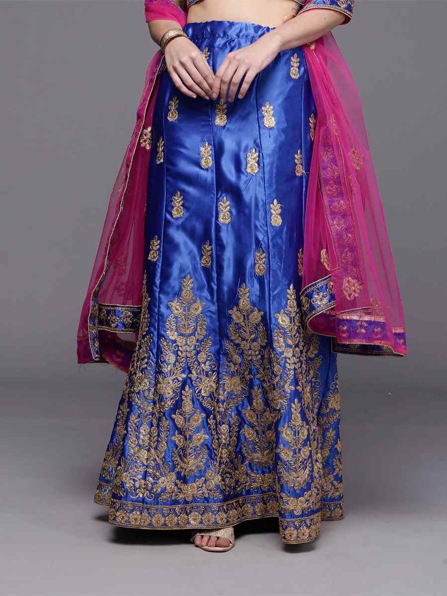 Royal Blue Satin Silk Embroidered Bridesmaid Heavy Border Lehenga Choli