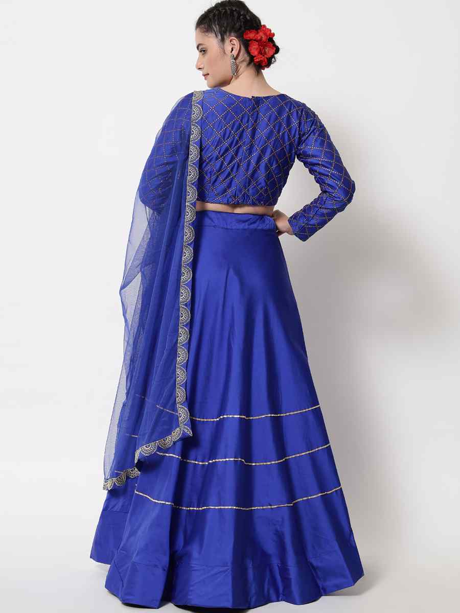 Royal Blue Satin Zari Mehendi Festival Circular Lehenga Choli