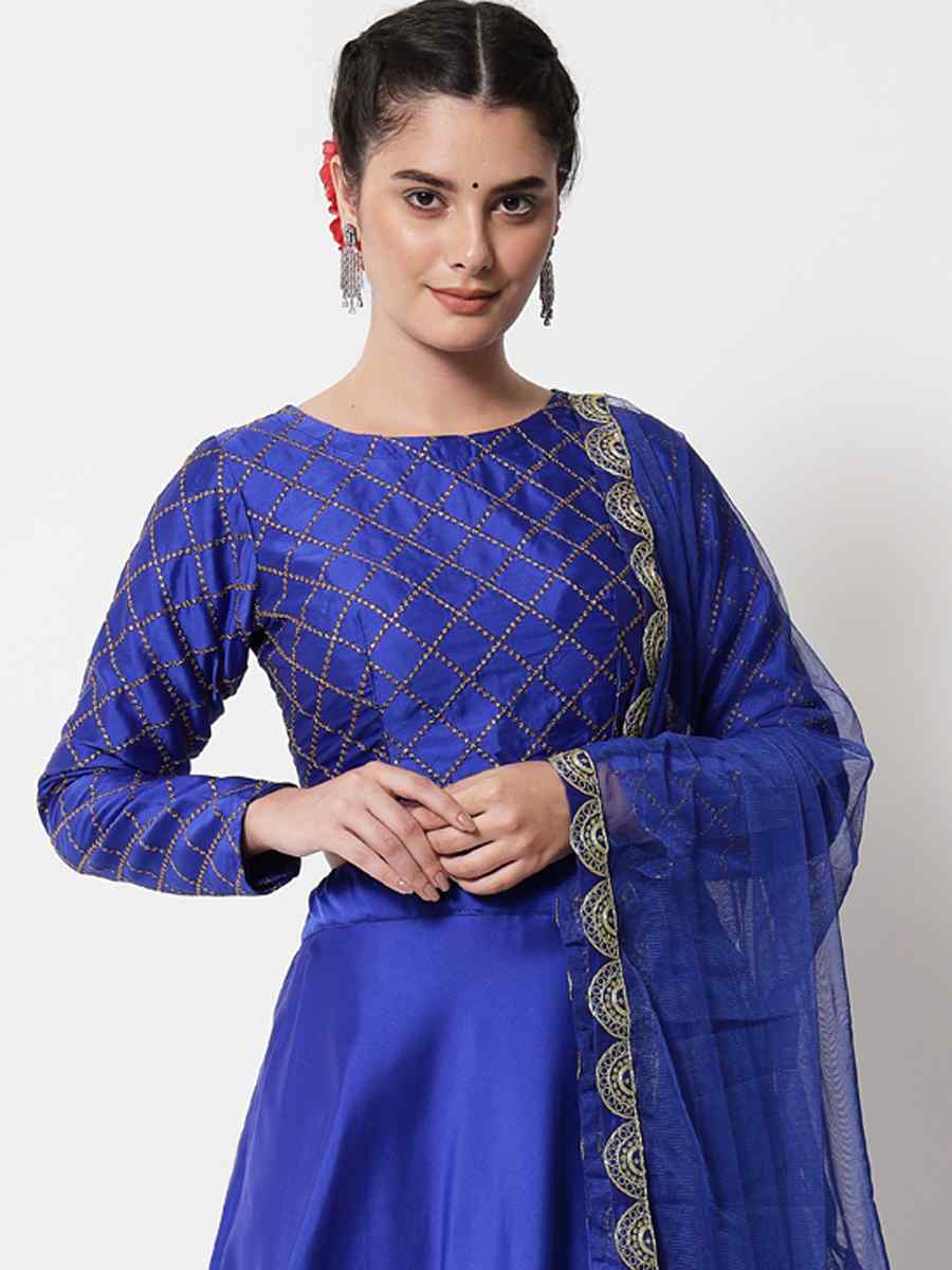 Royal Blue Satin Zari Mehendi Festival Circular Lehenga Choli