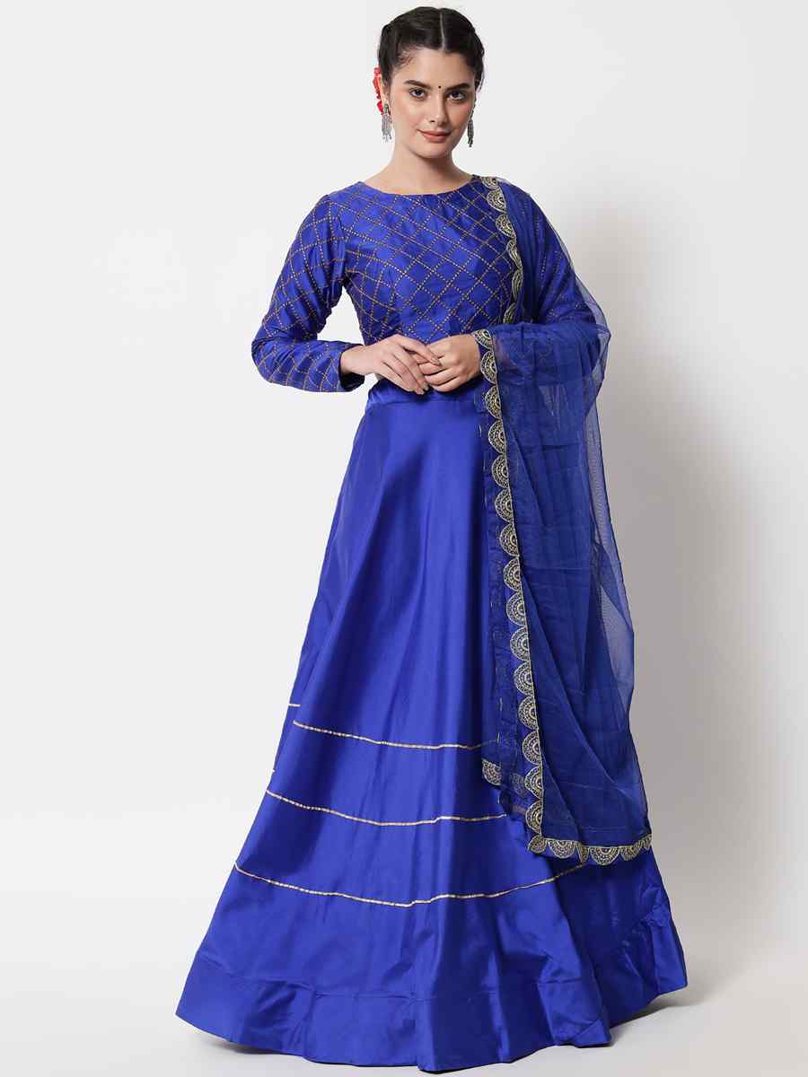 Royal Blue Satin Zari Mehendi Festival Circular Lehenga Choli