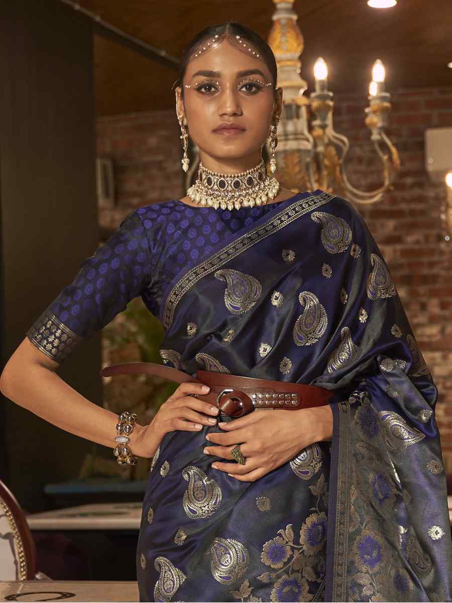 Royal Blue Silk Handwoven Wedding Festival Heavy Border Saree