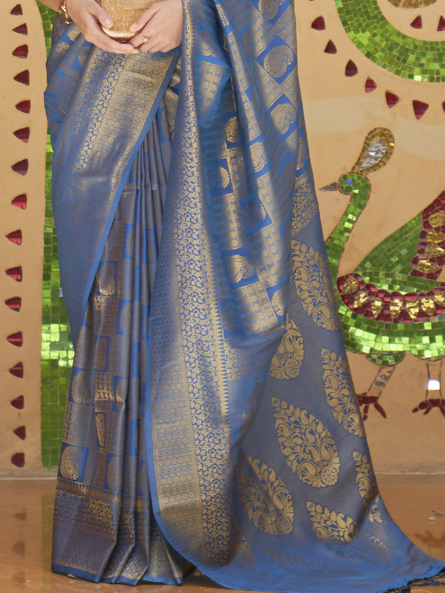 Royal Blue Silk Handwoven Wedding Festival Heavy Border Saree