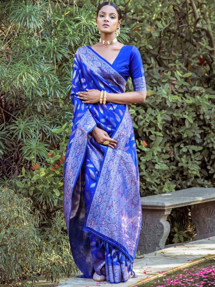 Royal Blue Silk Handwoven Wedding Festival Heavy Border Saree