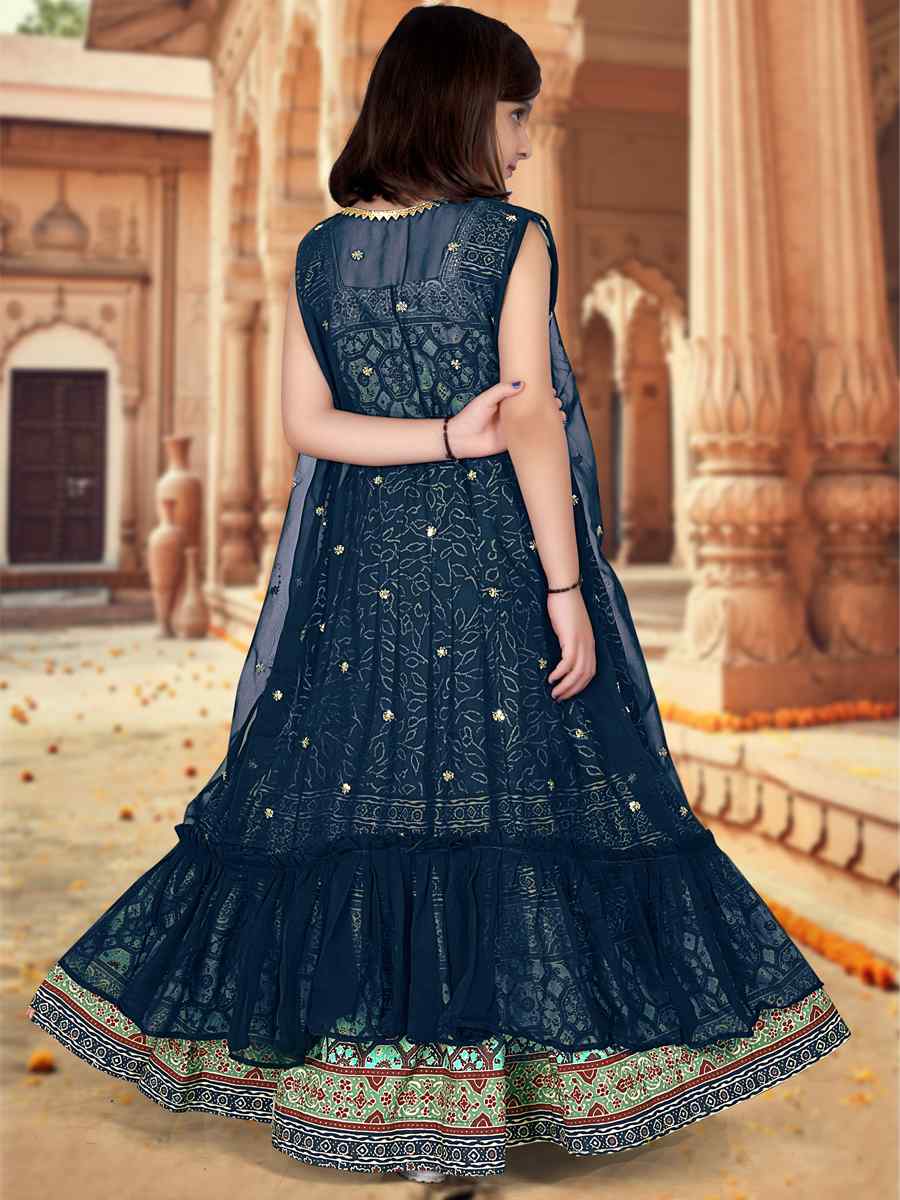 Royal Blue Silk Printed Festival Party Lehengas Girls Wear