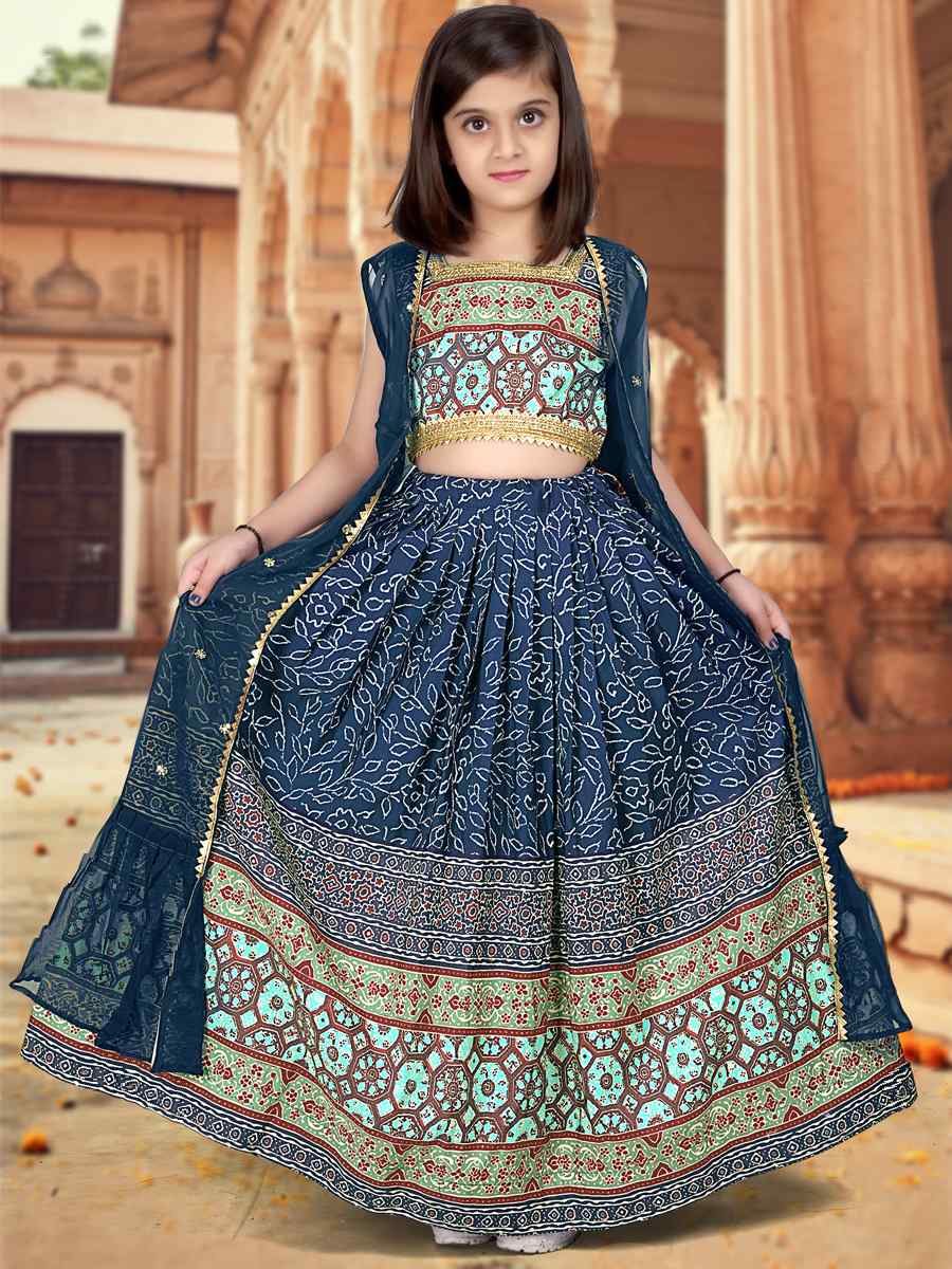 Royal Blue Silk Printed Festival Party Lehengas Girls Wear
