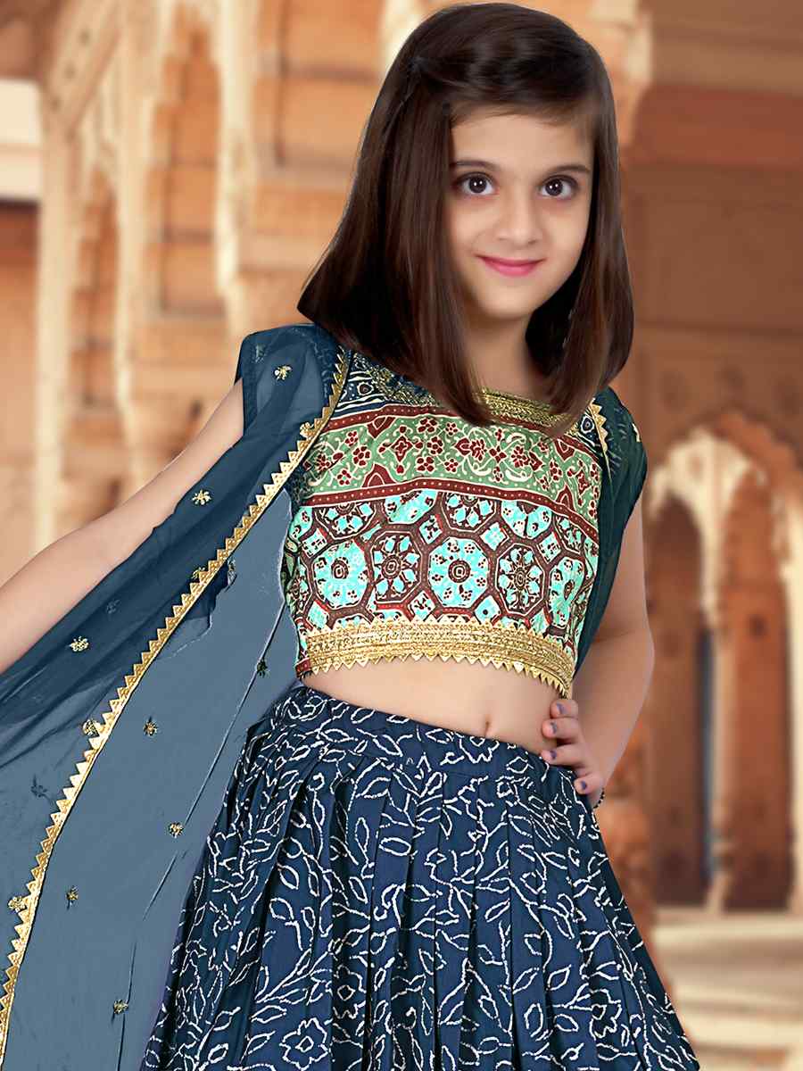 Royal Blue Silk Printed Festival Party Lehengas Girls Wear