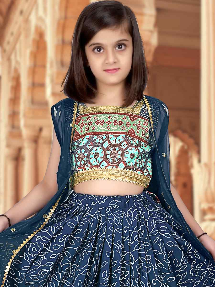 Royal Blue Silk Printed Festival Party Lehengas Girls Wear