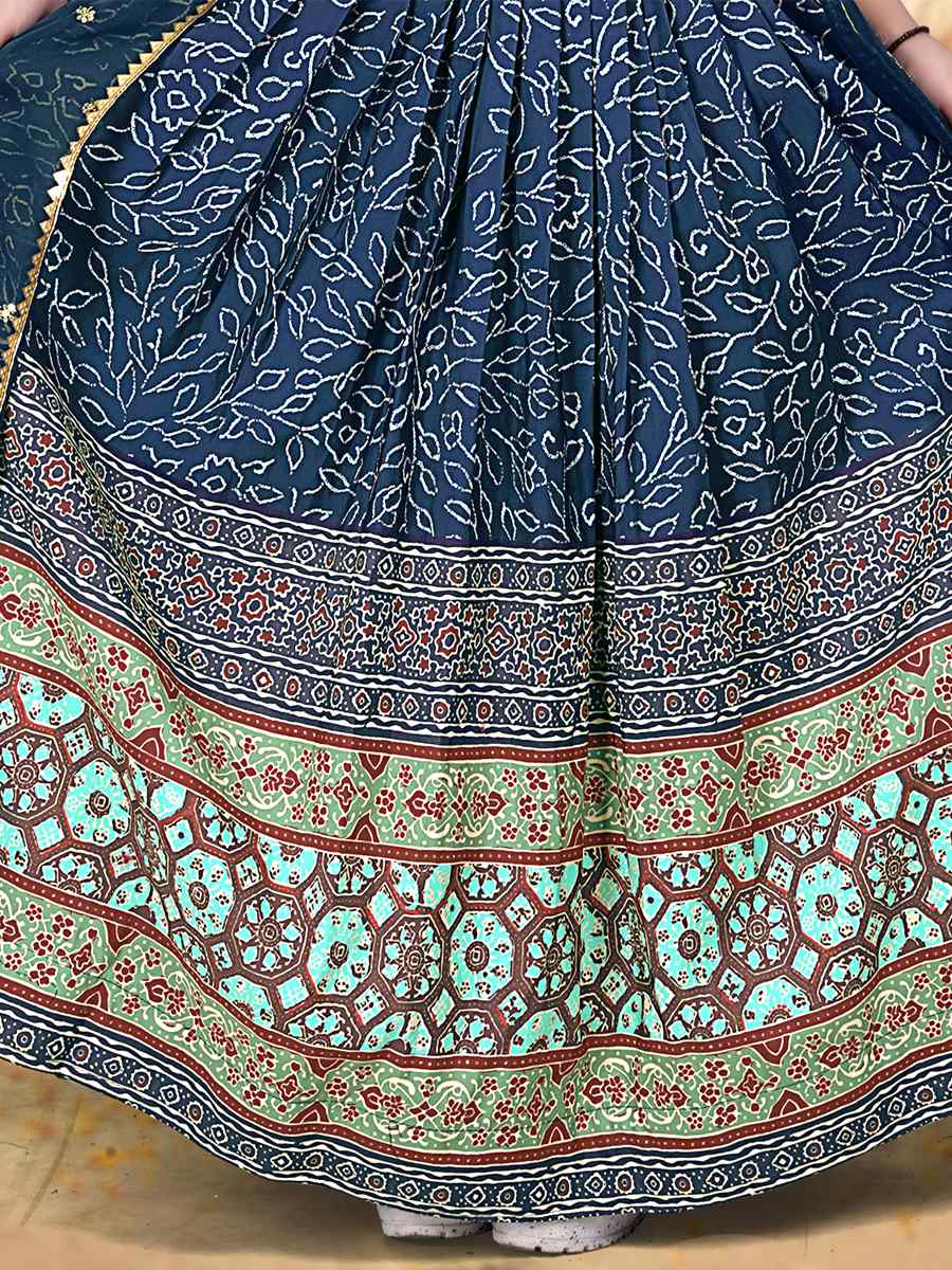 Royal Blue Silk Printed Festival Party Lehengas Girls Wear