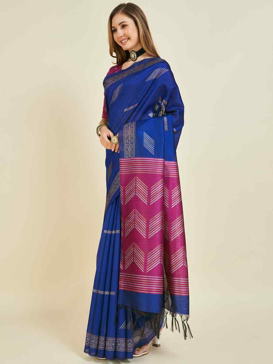 Royal Blue Sofi Silk Handwoven Wedding Festival Heavy Border Saree