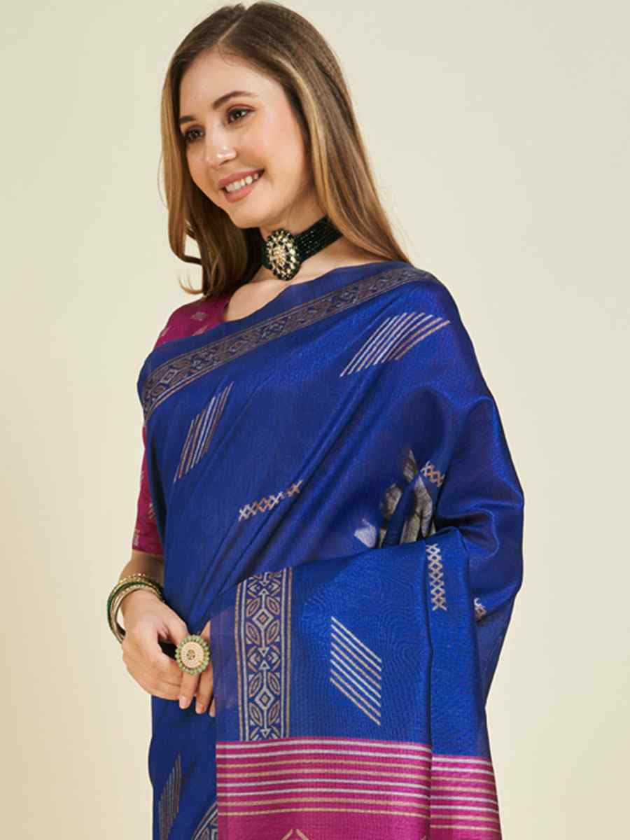 Royal Blue Sofi Silk Handwoven Wedding Festival Heavy Border Saree