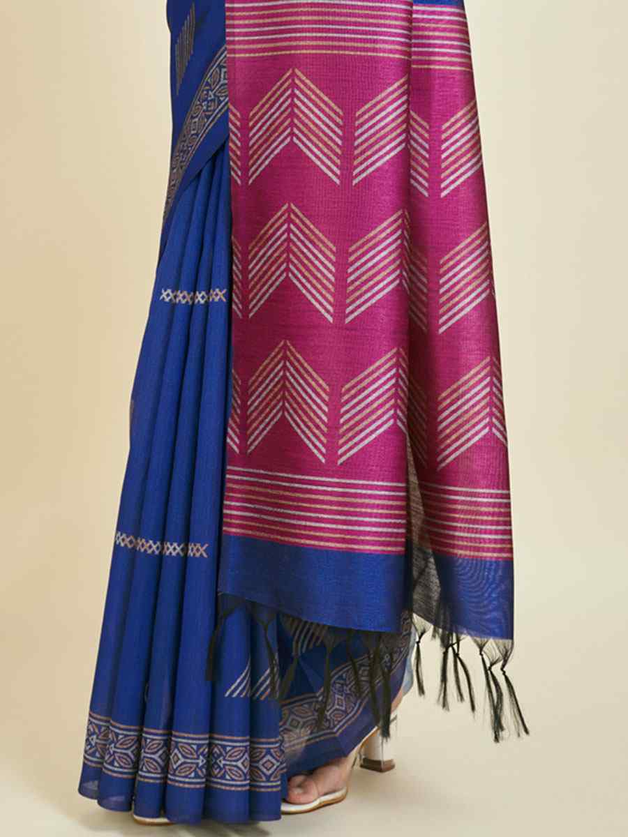 Royal Blue Sofi Silk Handwoven Wedding Festival Heavy Border Saree