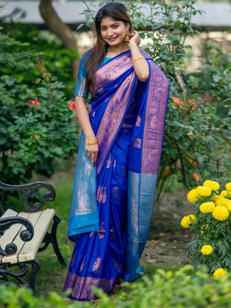 Royal Blue Soft Banarasi Silk Handwoven Festival Festival Heavy Border Saree