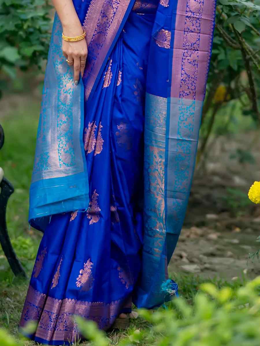 Royal Blue Soft Banarasi Silk Handwoven Festival Festival Heavy Border Saree