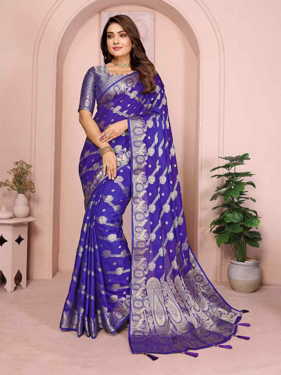 Royal Blue Soft Georgette Silk Handwoven Festival Wedding Fancy Heavy Border Saree
