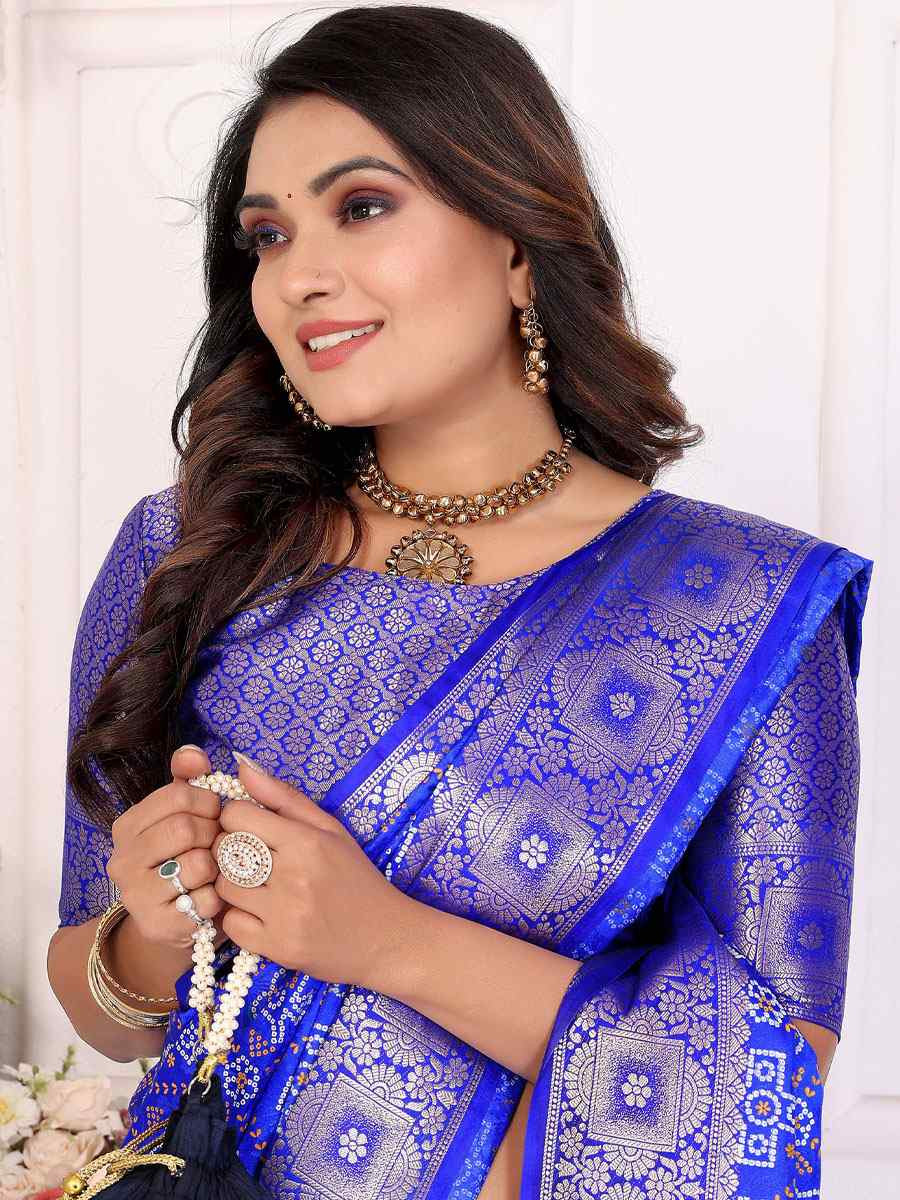 Royal Blue Soft Satin Silk Handwoven Festival Wedding Fancy Heavy Border Saree