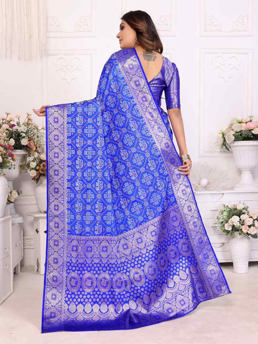 Royal Blue Soft Satin Silk Handwoven Festival Wedding Fancy Heavy Border Saree