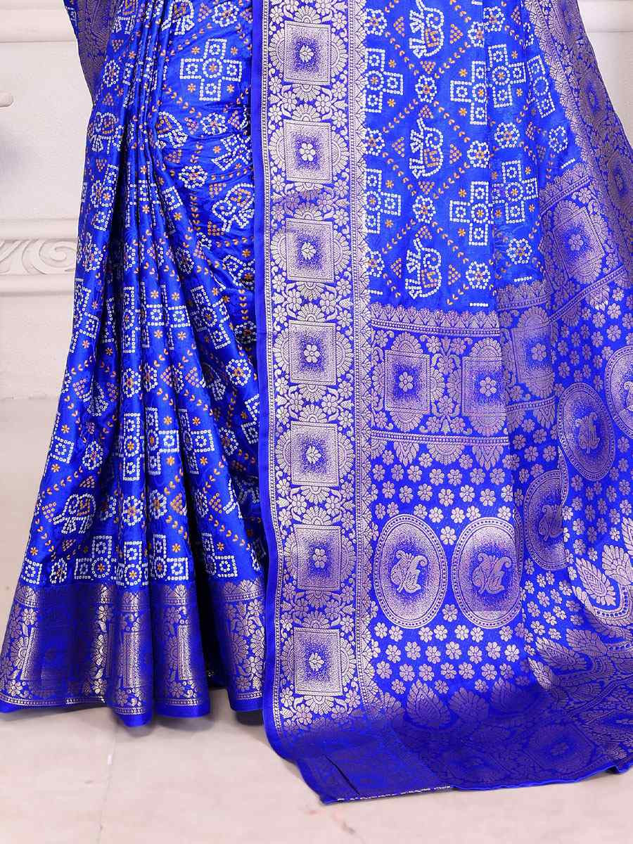Royal Blue Soft Satin Silk Handwoven Festival Wedding Fancy Heavy Border Saree