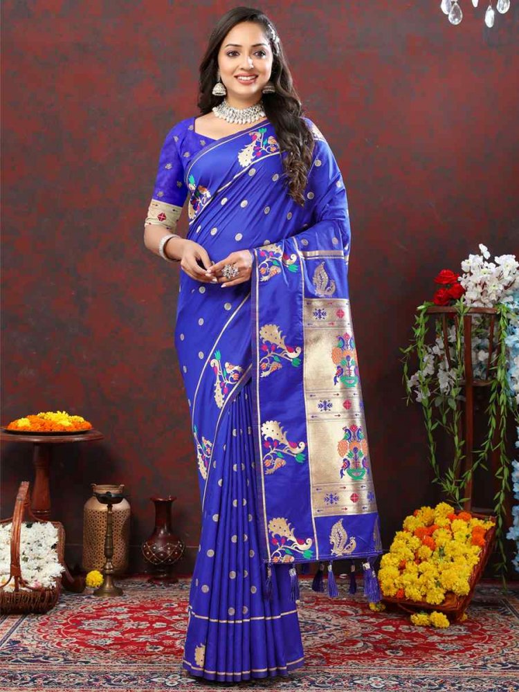 Royal Blue Soft Silk Handwoven Wedding Festival Heavy Border Saree